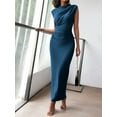 thumbnail image 2 of Women'S Ruched Bodycon Dress Summer Casual Sleeveless Back Slit Elegant Club Evening Cocktail Maxi Dresses Blue M, 2 of 7