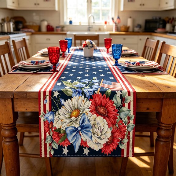 FAJHHA Patriotic Table Runner 11.82 x 9.85 Art Deco Memorial Day Decorations Multicolor Table Runners
