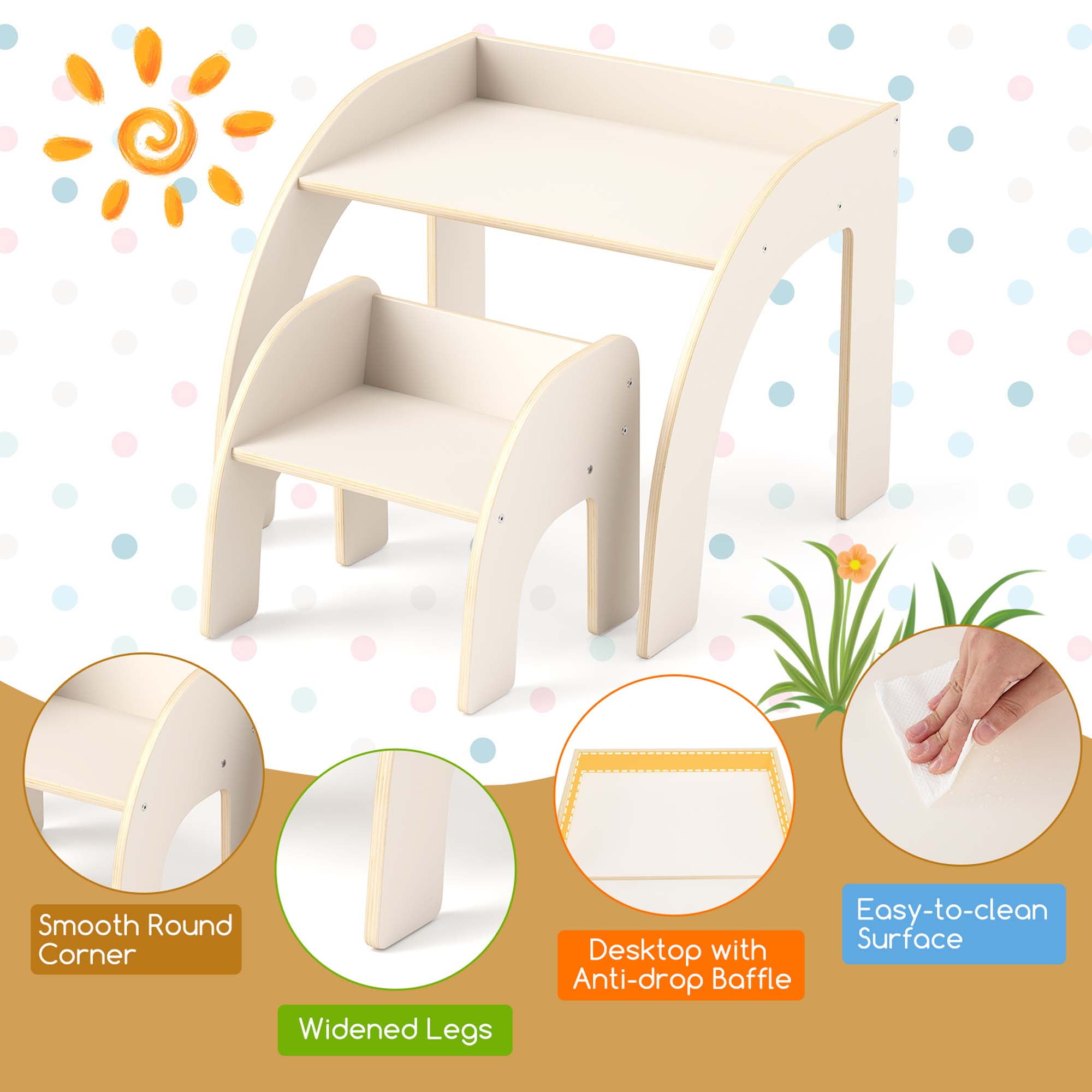 Costway Kids Desk and Chair Set Wooded Toddler Table and Chair Set with Proper Height White