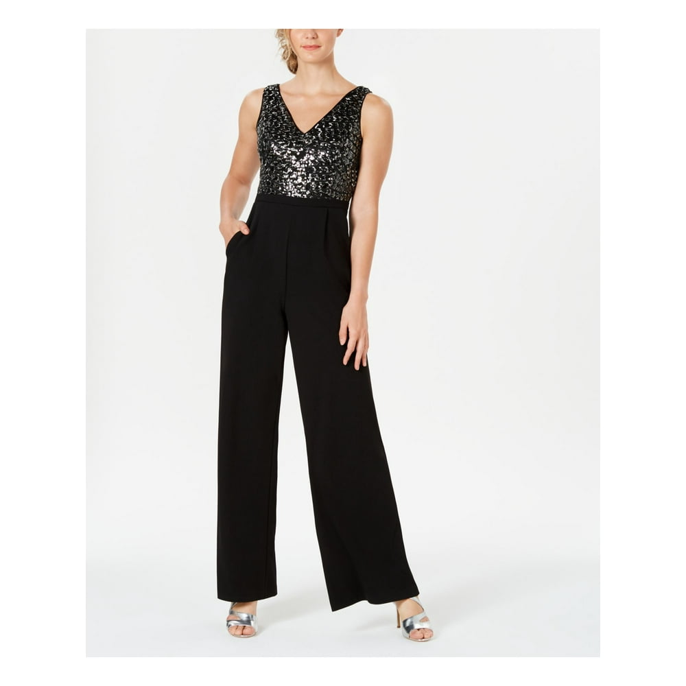 Calvin Klein CALVIN KLEIN Womens Black Embellished Sleeveless V Neck