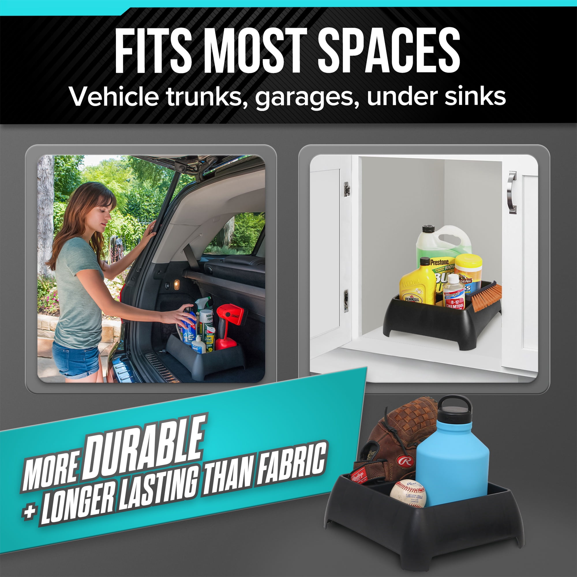 Moblorg Heavy Duty Trunk Organizer for Cars, Trucks, SUVs, Two Storage Compartments, Black