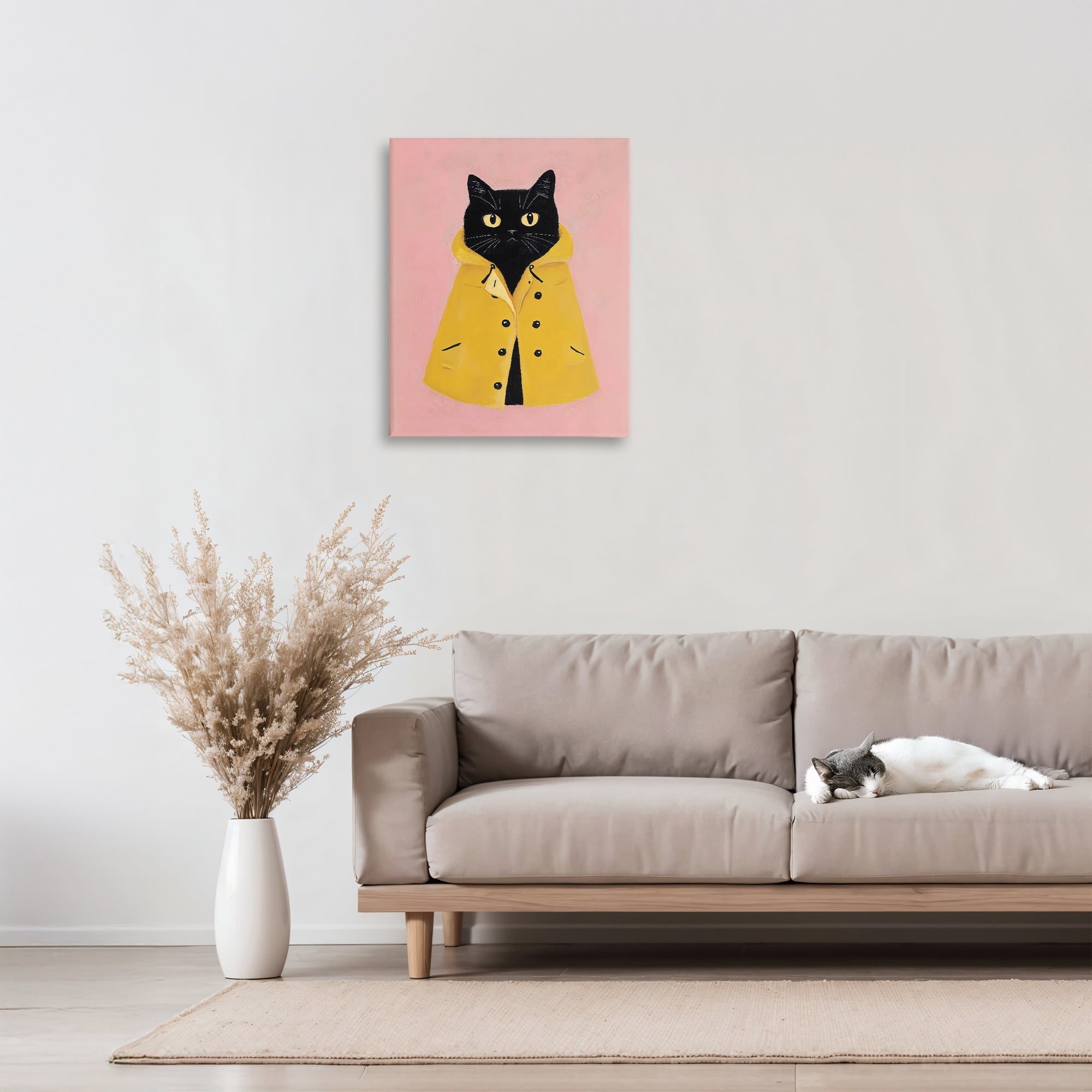 Stupell Industries Black Cat in Yellow Raincoat Canvas Wall Art, design by The Prints Vibe