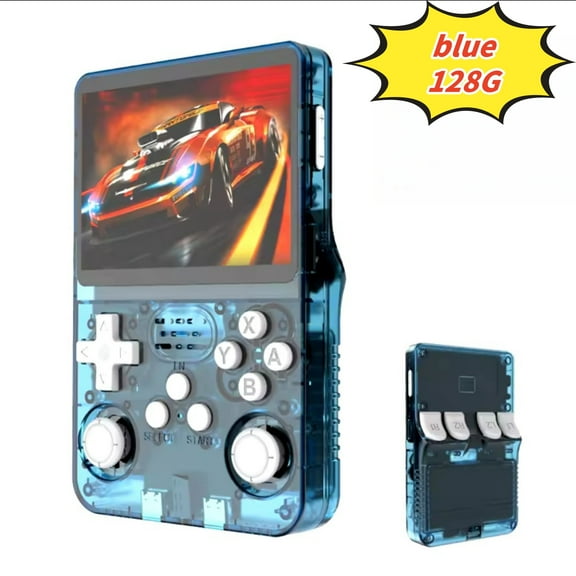 R36S Open Source Handheld Game Console with Large Screen High Memory Long Battery Life Blue-2 128G