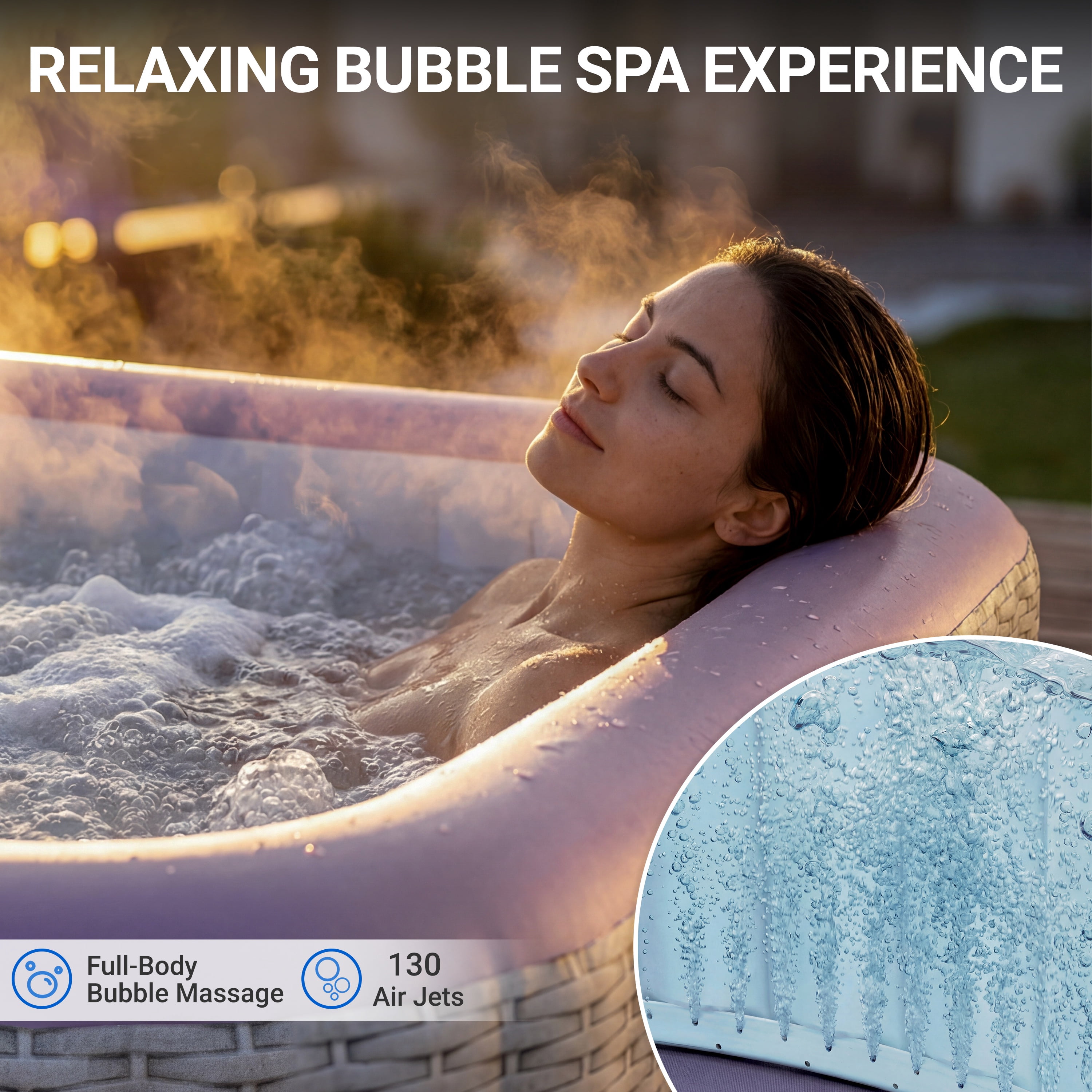 Segmart Inflatable Hot Tub for 4-6 People, Portable Outdoor Spa w/Built-in Pump, Home Spa Tub w/ 130 Bubble Jets, Heating & Filtration System, Includes Cover, Ground Mat & 2 Cup Holders