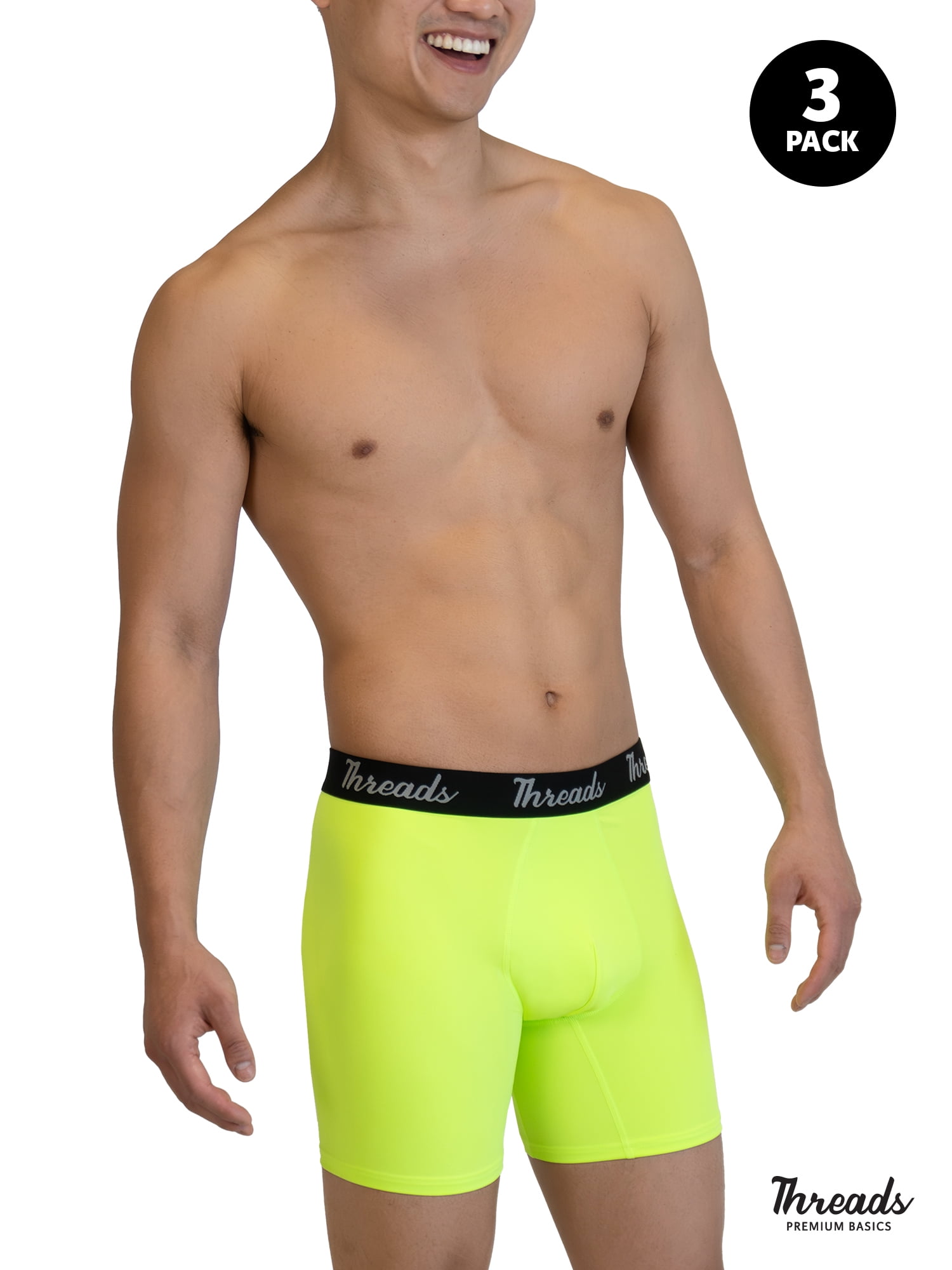 Threads Men's Underwear, 6" Ultra-Soft Premium Performance Boxer Briefs, Moisture Wicking, Anti-Odor, 3-Pack