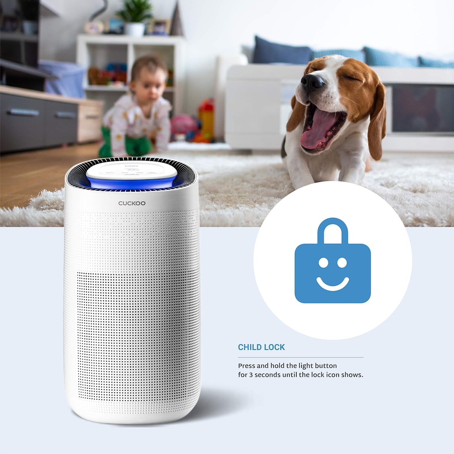 Cuckoo Air Purifier – H13 True HEPA, 726sq.ft. Coverage, Carbon Filter, Auto+ Mode, UV‑C (CAC-J1510FW)