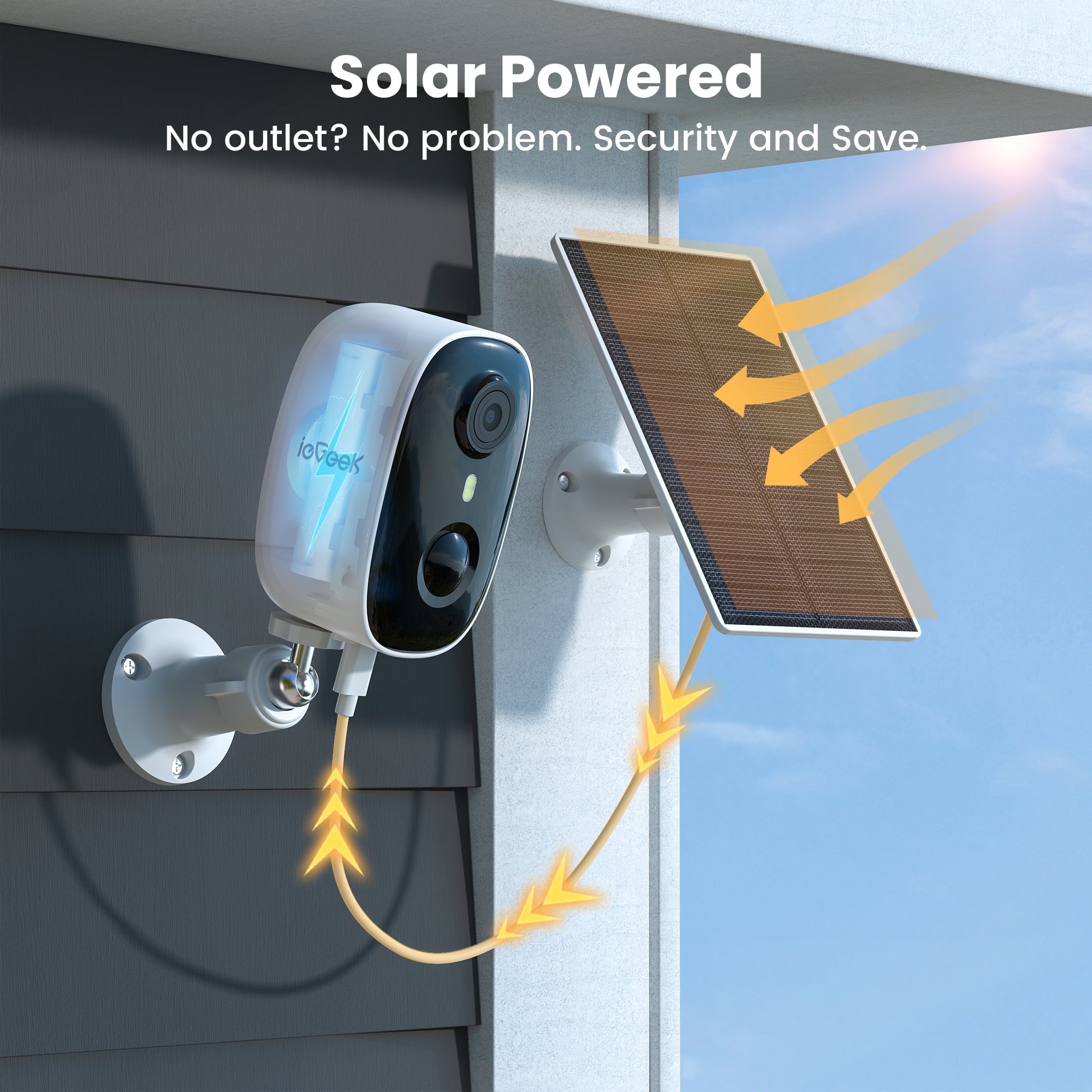 ieGeek Solar Outdoor Security Cameras Wireless, 2K Color Night Vision, Surveillance with AI Detection, Work with Alexa Supports only 2.4G WIFI