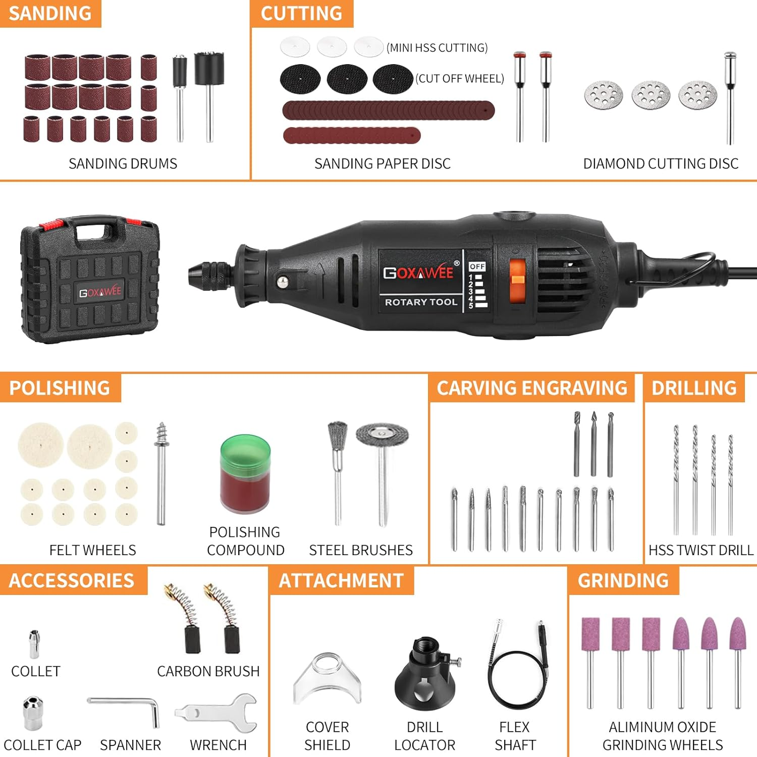 Speedwow 160W Rotary Tool Kit with Flex Shaft and 160 Accessories photo 2