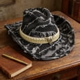 thumbnail image 5 of RUINIXCW Western Denim Cowboy Hat Blue Denim Cowgirl Hat For Man Women Distressed Jean Hat With Bull Head Buckle Belt Wide Brim Outback Hat, 5 of 8