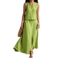 thumbnail image 3 of Summer Skirt Sets Women 2 Piece Outfits Sleeveless Top Elastic Waist Maxi Dress Sets with Pockets Green M, 3 of 6