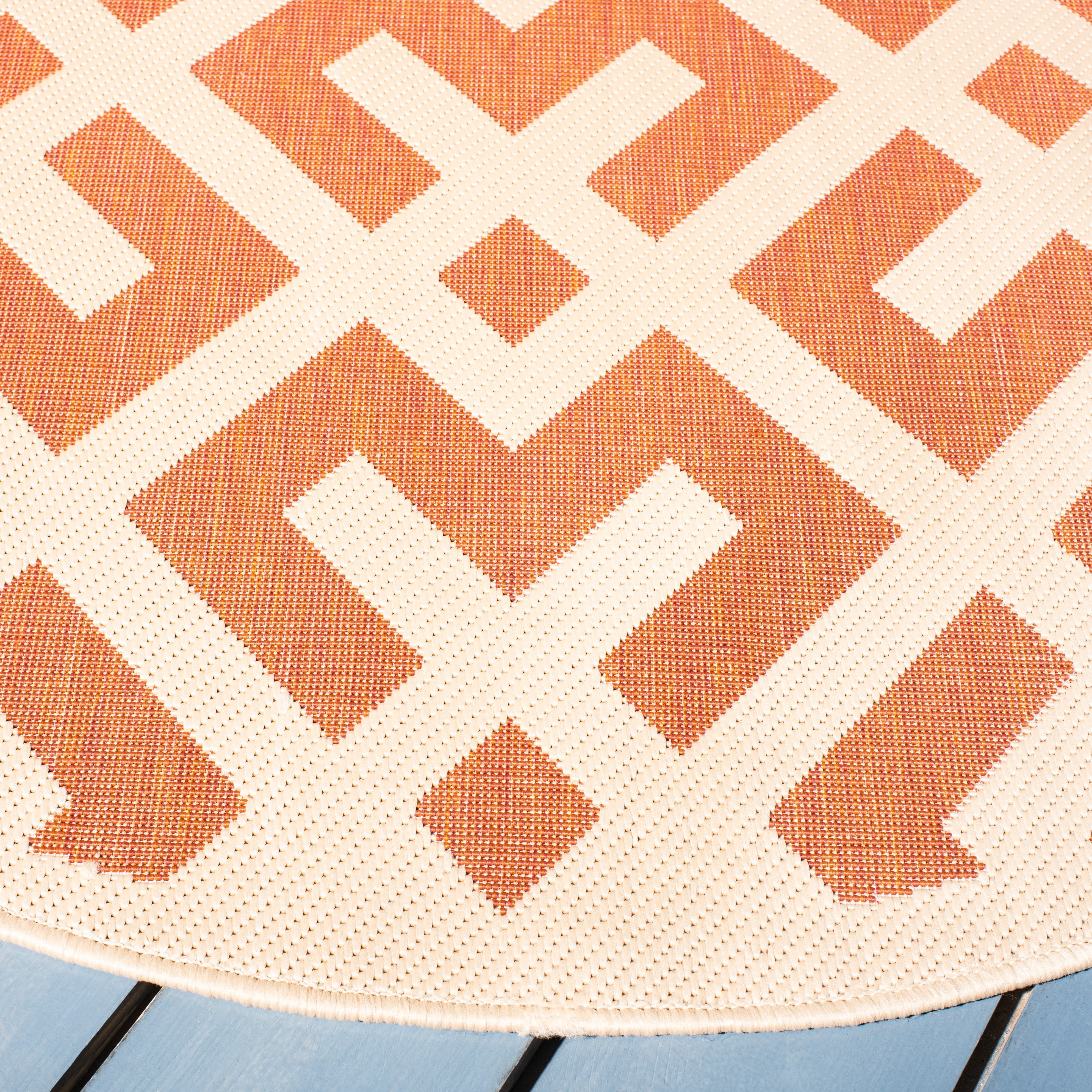 Safavieh Courtyard Alvin Geometric Indoor/Outdoor Area Rug, Terracotta/Bone, 5'3" x 5'3" Round