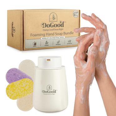 DoGood White Ceramic Sustainability Starter Bundle, 10 oz Dispenser & 4 Count Soap Tablets