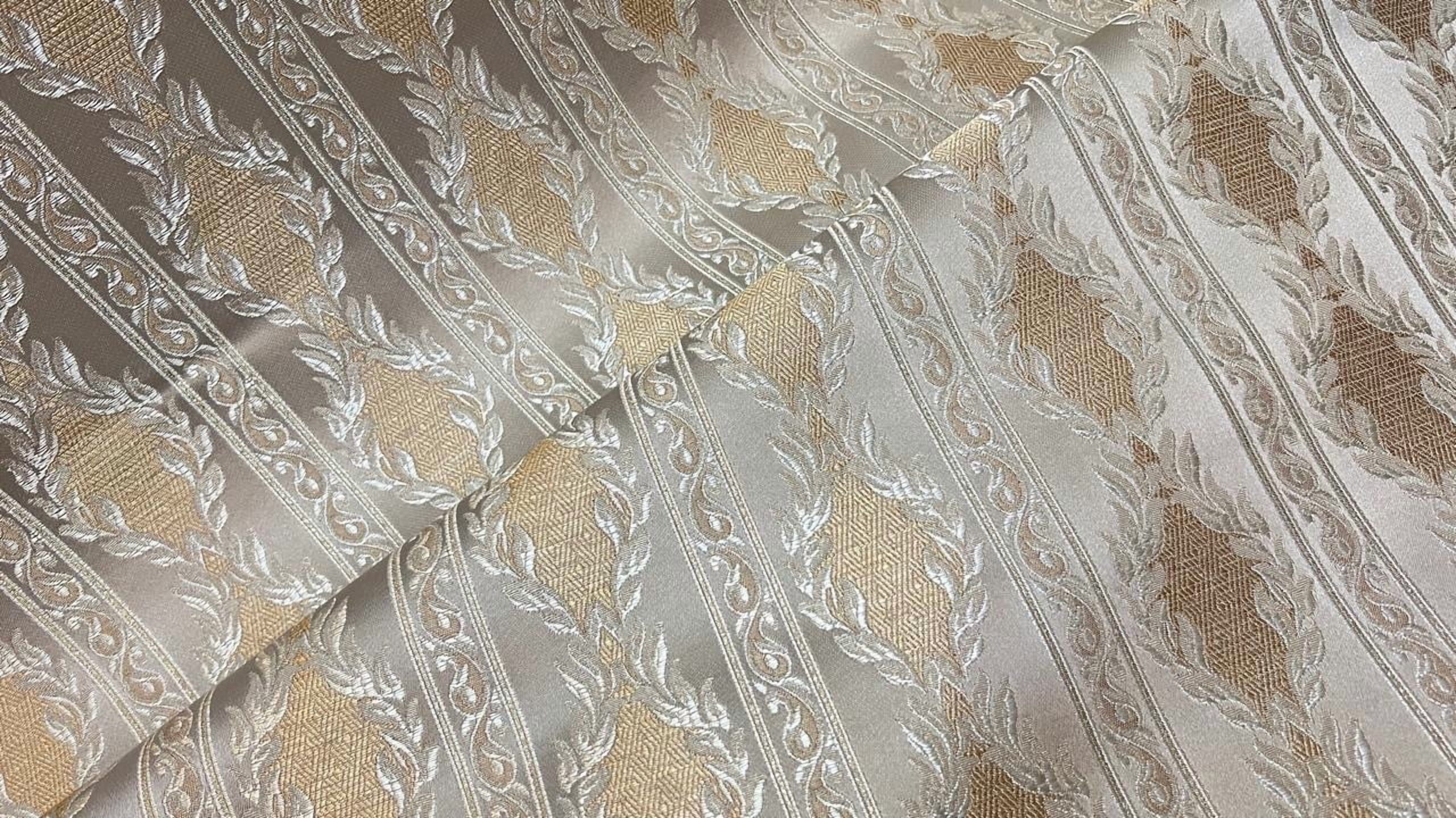 Decora Furnishings Luxurious Woven Jacquard Damask Stripes Heavy Furnishing Fabric for Upholstery, Sofa, Chair, Cushion Covers, Head Board - Width 54 inches - Fabric by The Yard (Beige)