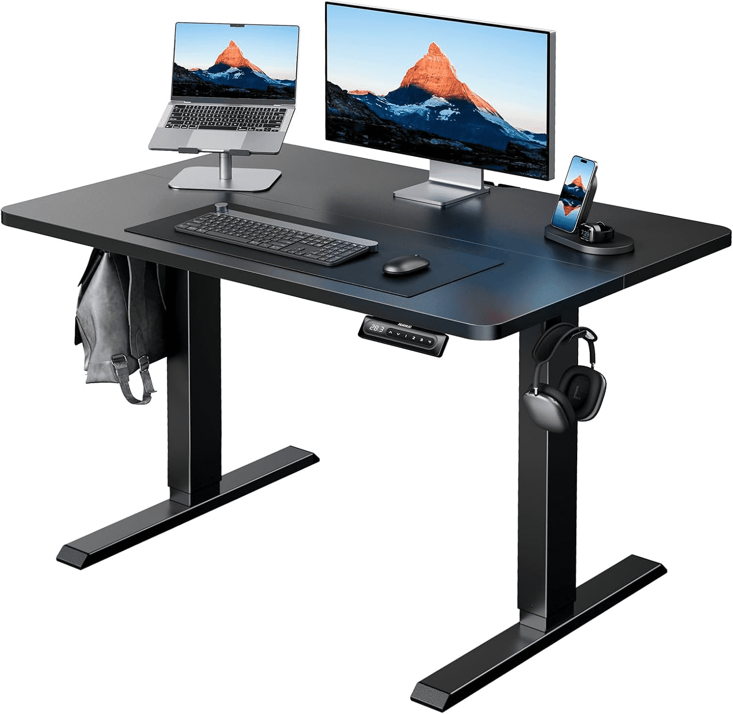CHITOOMA 63" x 28" Electric Standing Desk with 4 Memory Preset Heights, Adjustable Standing Desk with Headphone Hook for Home Office, Black