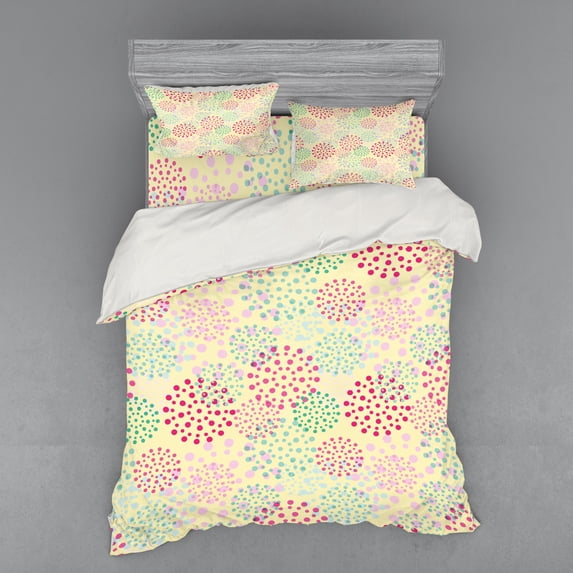 Ambesonne Colorful Bedding Set 4 Pcs, Flowers Polka Dots, Queen, Multicolor