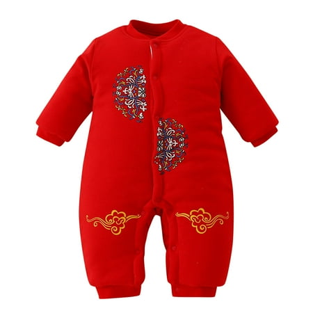 

Qufokar Stroller Fleece Hand Muff 24 Month Zipper Romper Baby Unisex Spring Festival Cotton Print Autumn Long Sleeve Romper Jumpsuit Clothes New Year Outfits