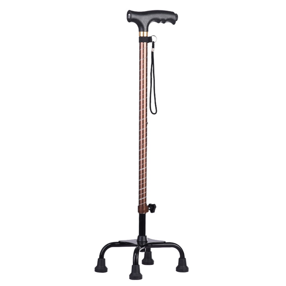 1Pc Aluminum Alloy Stretchable Four-foot Skid-proof Cane with Light Foldable Non-slip Walking Stick for the Elderly without Batt