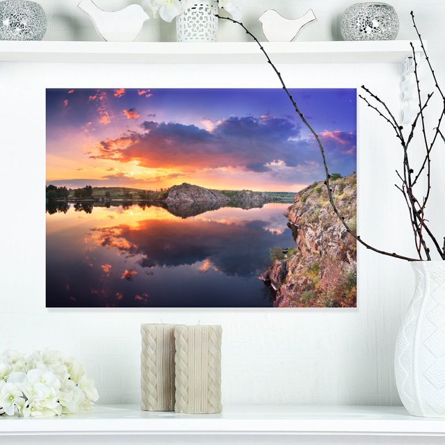 Sunset at River with Large Clouds - Landscape Photography Canvas Print