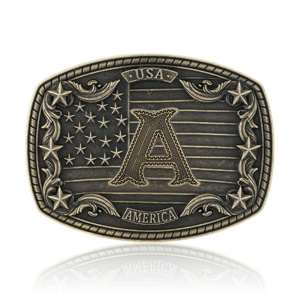 Western Belt Buckle Men Initial Letter ABCDJRM to Z Rodeo Cowboy Belt Buckles（Without belt）