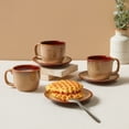 thumbnail image 3 of Stoneware Coffee Cups with Saucers, 6 Oz Cappuccino Cups Set of 4,Brown Yellow, 3 of 8