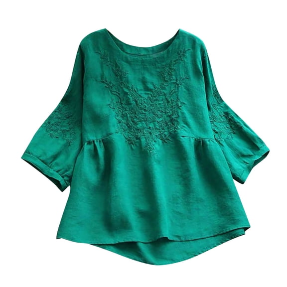 NJGRAE Womens Short Sleeve Tops Fringe Tops for Women Women Casual Embroidery O Neck Short Sleeve Blouse Shirt Loose Ruffle Tops Women’S Spring T-Shirts M