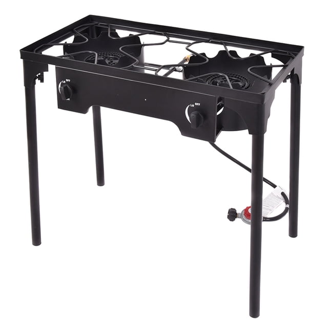 Costway Réchaud au Propane à Double Brûleur pour Camping et Pique-Nique en Plein Air, Support de Réchaud, Gril BBQ