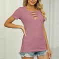 thumbnail image 5 of Scyoekwg Womens Tops Casual V-Neck Basic Shirts Tops for Women Trendy Short Sleeve Solid Color Dressy Casual Blouse Loose Lightweight Blouses (Pink,XL), 5 of 6