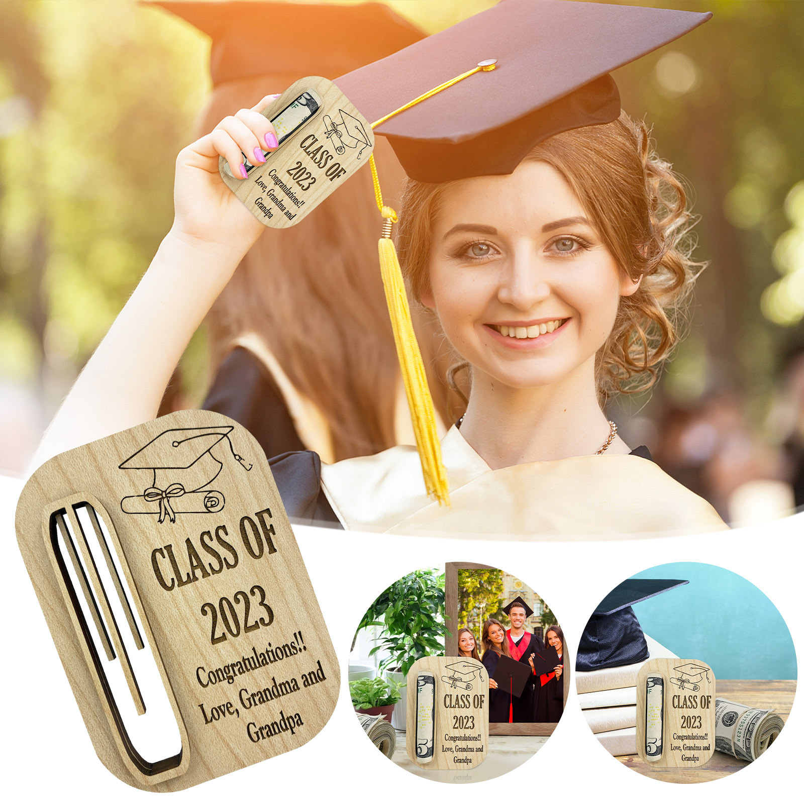 amlbb 2023 Wooden Graduation Wallet Money Holder Graduation Gift
