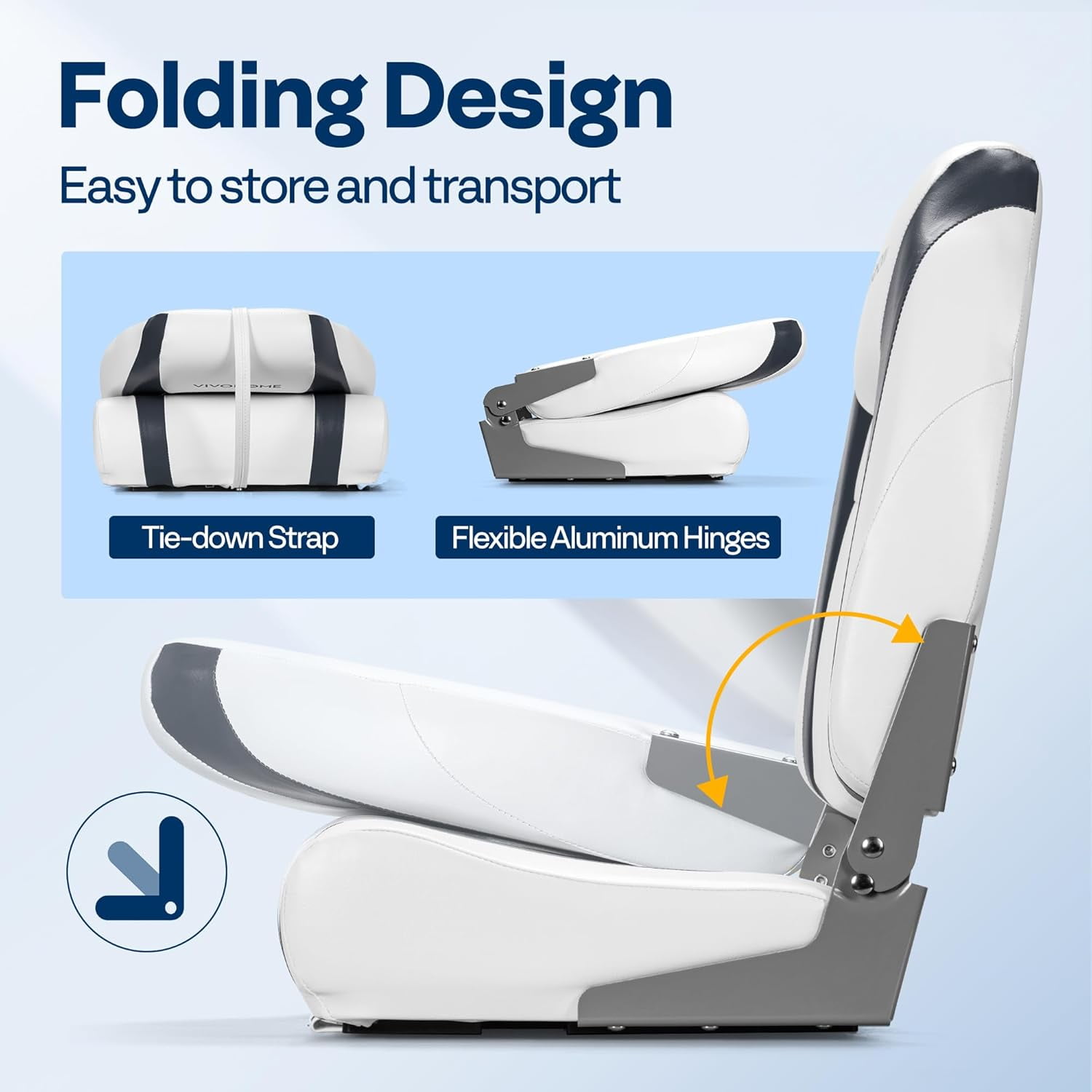 SPECSTAR Folding High Back Boat Seats 2 Pack, Waterproof Boat Captain Chairs, 4 Mounting Screws Included, White and Gray