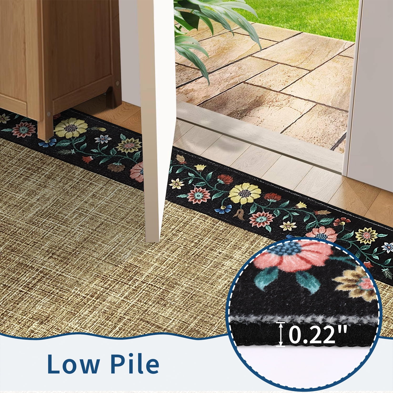 HOMERRY Floral Border Runner 2' x 6' for Hallway Modern Washable Throw Rugs for Kitchen Indoor Carpet, Yellow