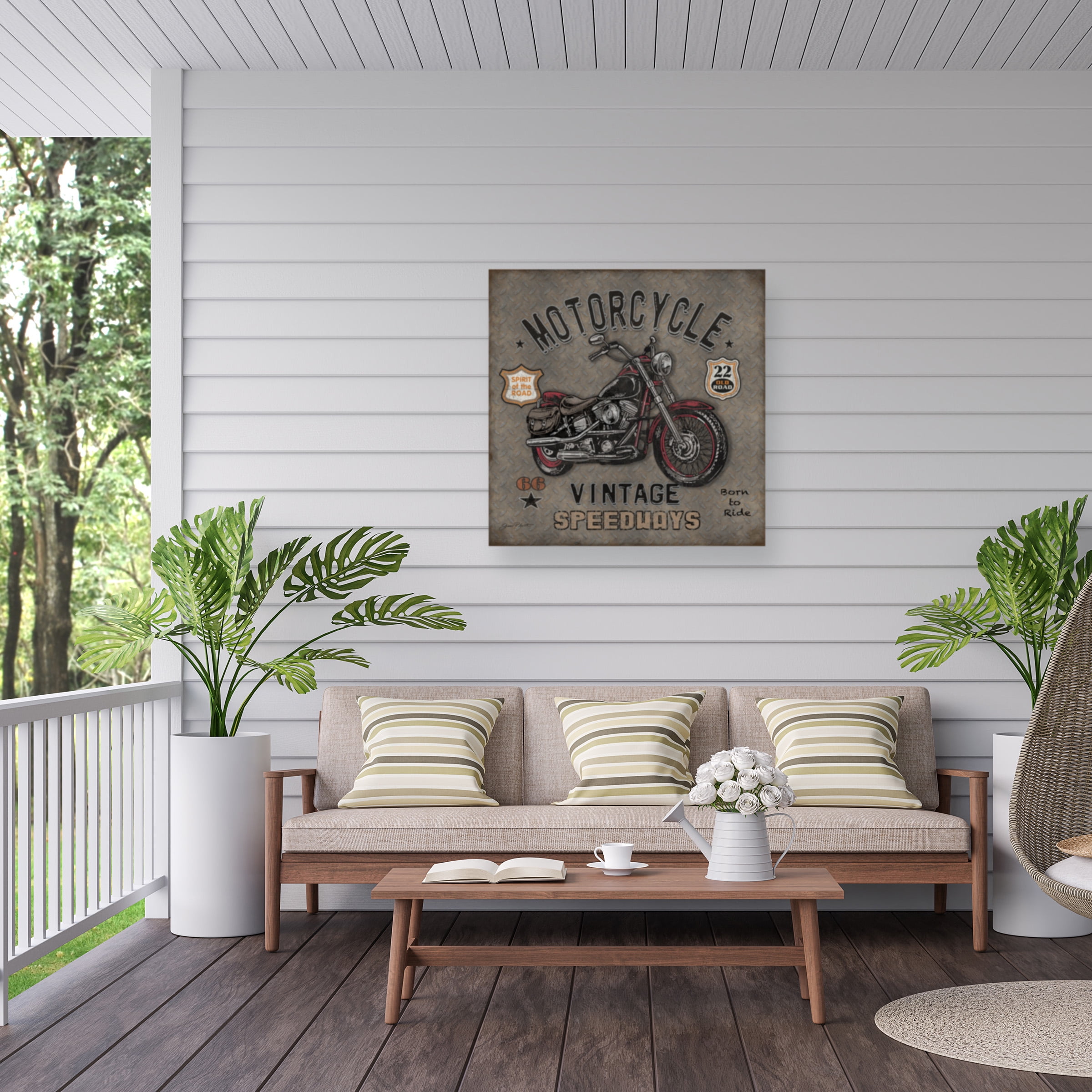 Jean Plout 'Motorcycle Speedway 1' Outdoor Canvas 35x35