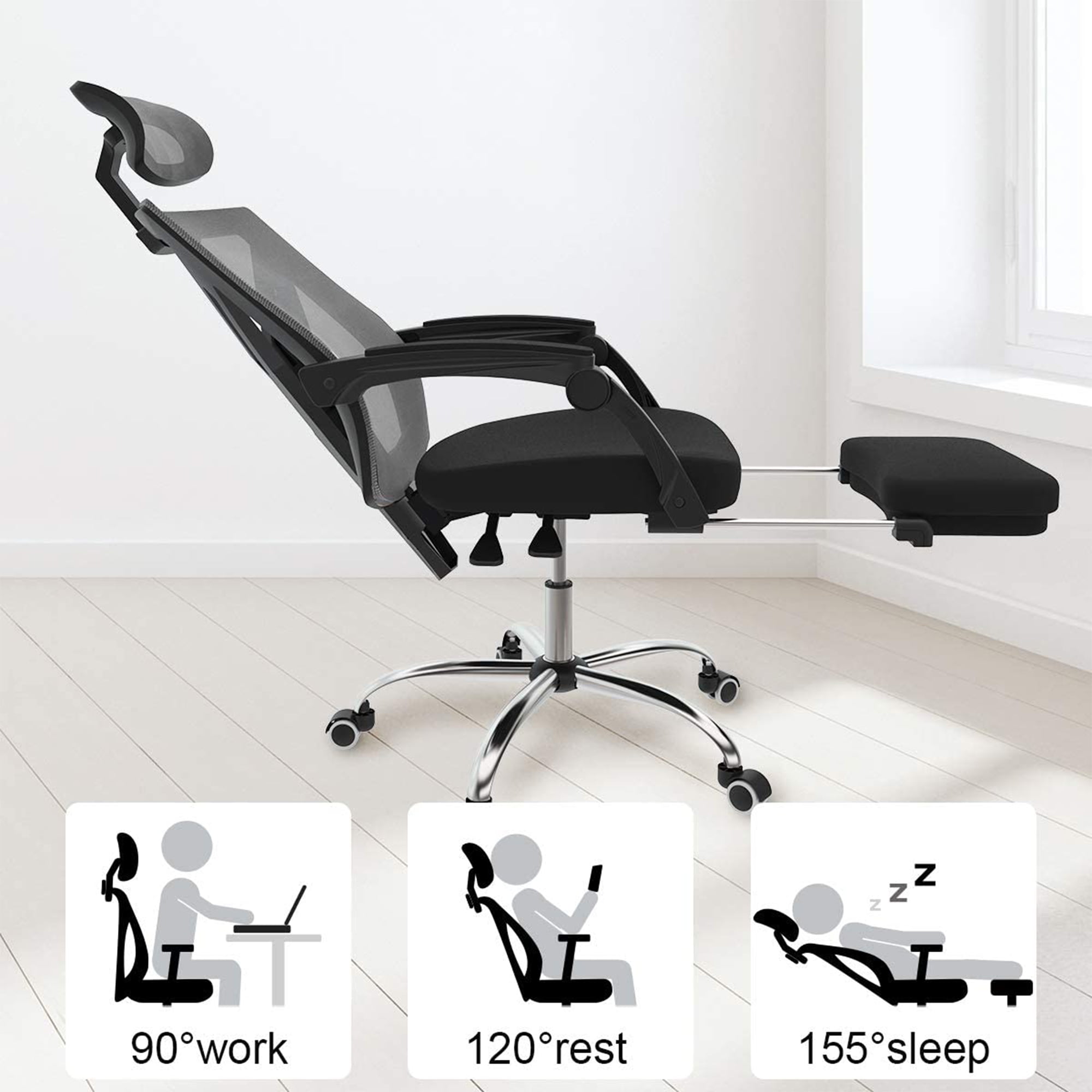 Hbada Ergonomic Office Recliner Chair - High-Back Desk Chair Racing Style  with Lumbar Support - Height Adjustable Seat, Headrest- Breathable Mesh  Back 