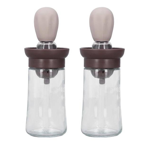 2 Pack Oil Containers with Silicone Brush, Oil Dispenser for Kitchen, Grilling, Baking, Cooking, Brown