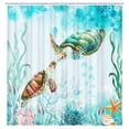thumbnail image 3 of Sea Turtle Shower Curtain, Nautical Underwater Marine Animals Blue Ocean Bath Curtain, Tropical Fish Brick Turtle Starfish Cloth Shower Curtains Bathroom Accessories with Hooks Teal Turquoise, 72X72in, 3 of 5