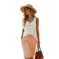 thumbnail image 6 of oelaio Bermuda Shorts for Women Knee Length Plaid Summer Shorts Drawstring High Waisted Linen Shorts with Pockets Orange L, 6 of 7