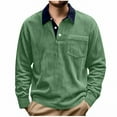 thumbnail image 7 of Corduroy Long Sleeve Polo for Men Classic Button Basic Shirt Casual Slim Fashion Collared Shirt Green L, 7 of 7