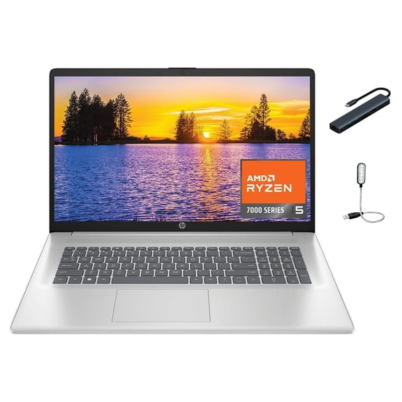 HP 17.3'' FHD Display Laptop, AMD Ryzen 5 7520U Processor, 8GB DDR5 RAM, 512GB SSD, AMD Radeon Graphics, Bluetooth, Wi-Fi, Silver, Windows 11 Home with Mazepoly Accessories