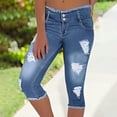 thumbnail image 2 of HKYNLAG Capri Jeans for Women Stretch Low Rise Ripped Distressed Denim Capris Raw Hem Skinny Cropped Jeans Pants Light Blue M, 2 of 7