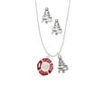 thumbnail image 2 of Delight Jewelry Silvertone Red Always Loved Fire Department Shield Silver tone Zig Zag Christmas Tree Charm Necklace and Stud Earrings, 2 of 4