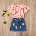 thumbnail image 1 of 2PCS Bébé Filles Manches Courtes Épaule Tops Denim Déchiré Jupe Tenues, 1 of 5