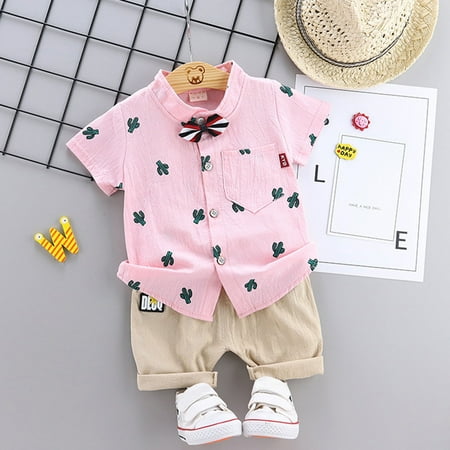 

Baby Kids Boys Short Sleeve Cactus Print Gentleman Shirts Tops+Shorts Pants Set