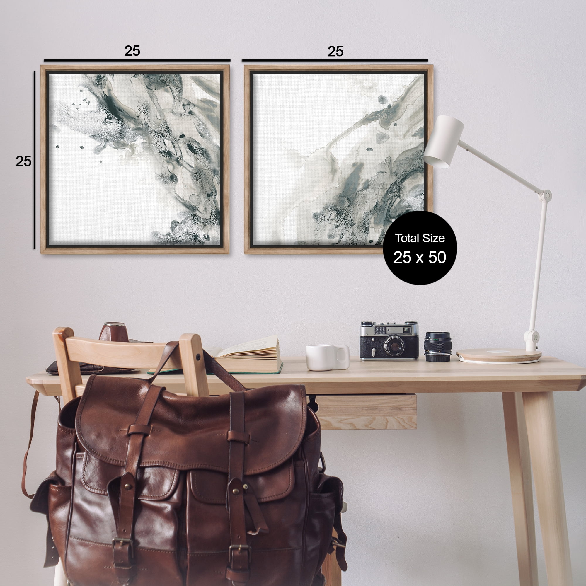 Stupell Industries Abstract Monochromatic Liquid Abstract Painting Brown Floater Framed Canvas Art Print Wall Art, 25 x 25, Set of 2