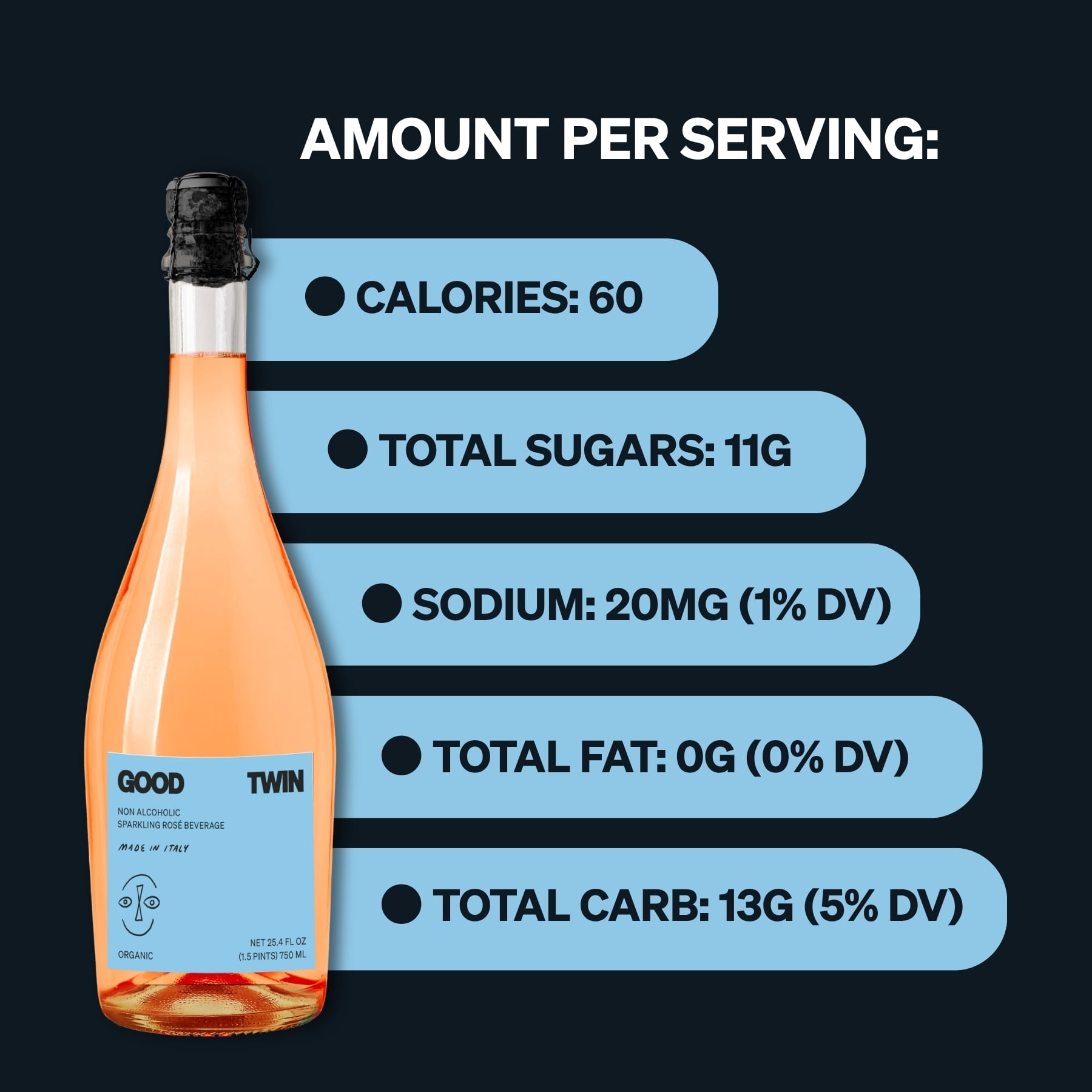 Good Twin Non Alcoholic Sparkling Rosé Wine Alternative - (2) 750ml Bottles - Organic