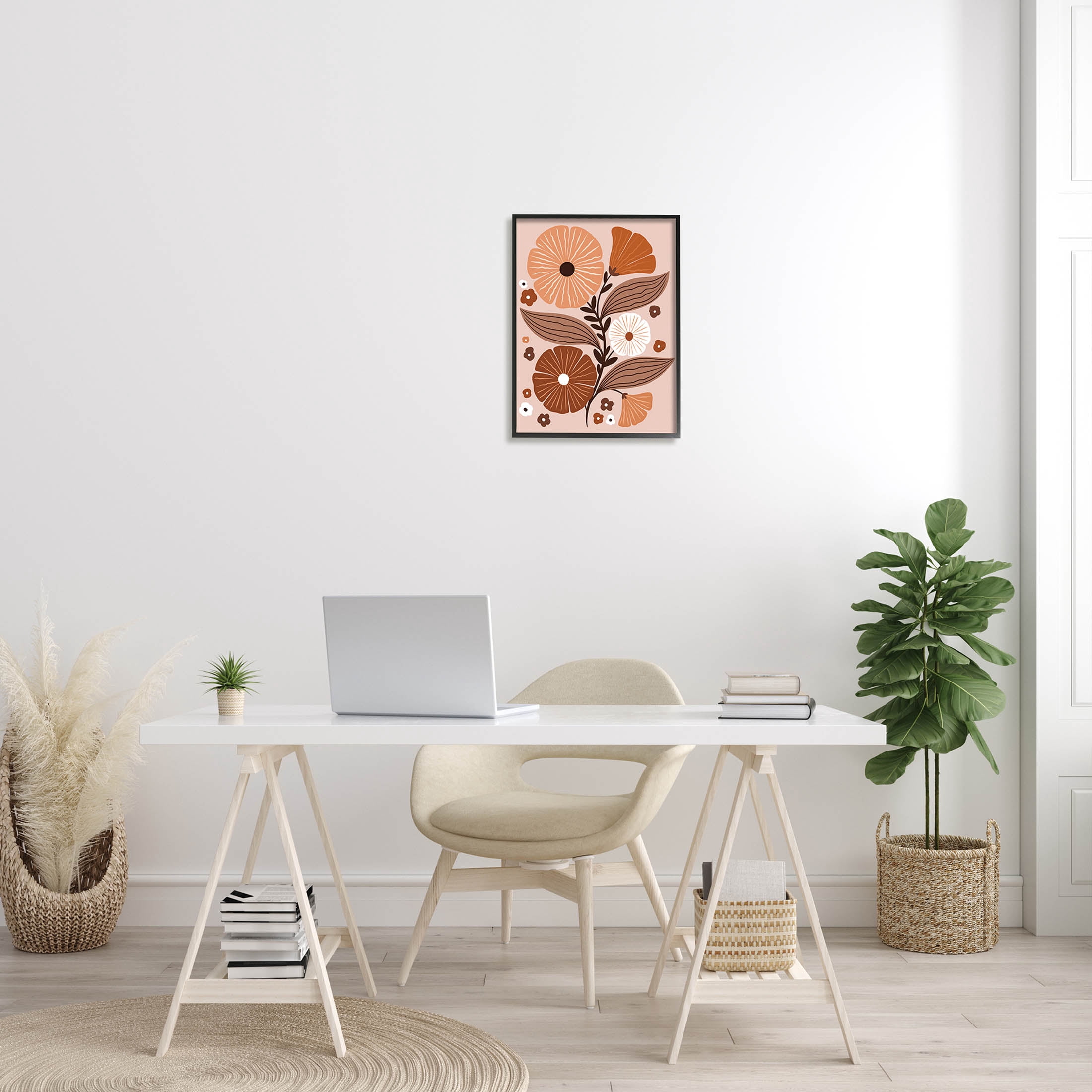 Neutral Tones Flower Shapes Botanical & Floral Graphic Art Black Framed Art Print Wall Art