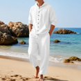 thumbnail image 2 of IWRICH Men's 2 Pieces Linen Set Casual Long Sleeve Button down Hoodies Beach Loose Fir Pants Summer Outfits White XL, 2 of 9