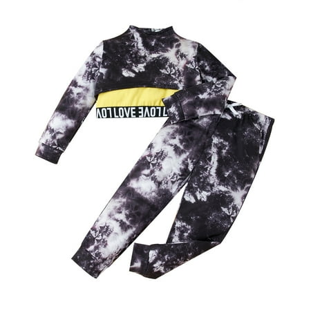 

Toddler Baby Girl Clothes Infant Baby Girl Outfits Long Sleeve Tie Dye Tops Pants Sleeveless Suspenders 3PCS Set 18-24 Months Black