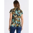 thumbnail image 3 of DARING DIVA Stand Collar Floral Silky Work Blouse Top Navy Blue XS L Black, 3 of 6