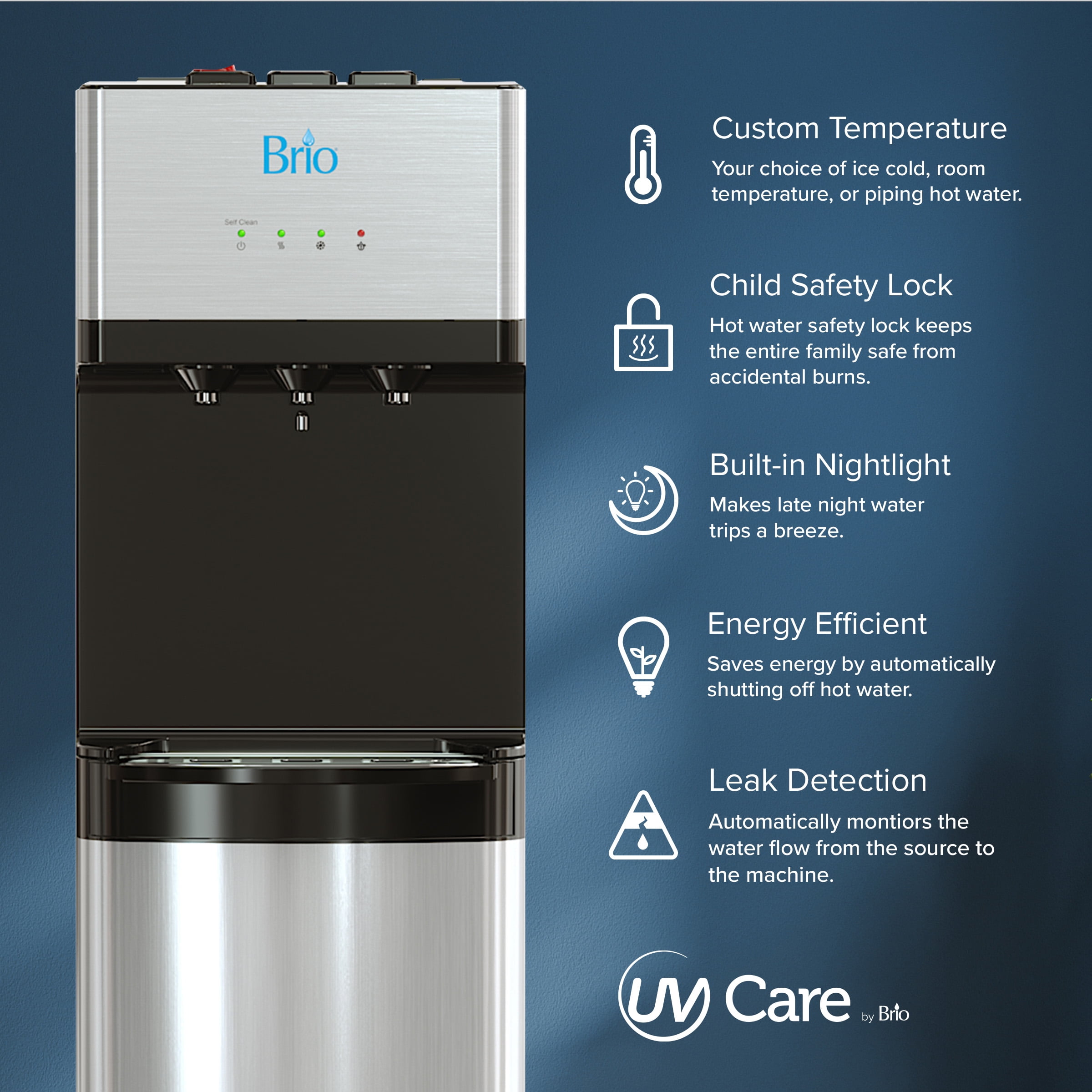 Brio 500 Series Bottle-Less Water Cooler Dispenser with Multi-Stage Filtration and Self-Cleaning