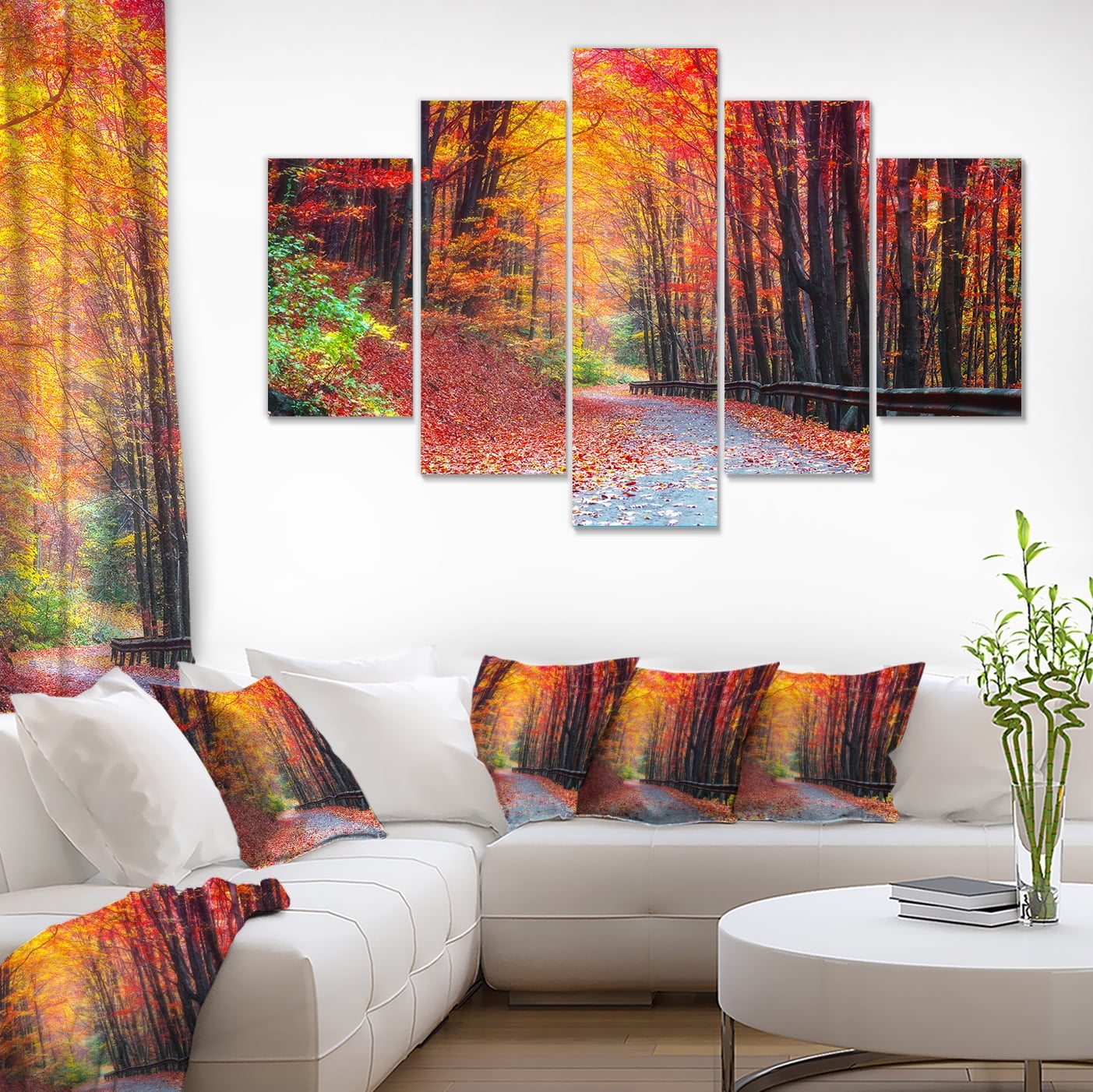 Designart 'Road in Beautiful Autumn Forest ' Modern Forest Canvas Art