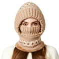 thumbnail image 4 of XIAOCHA Women’S Fair‑Isle Balaclava，Pom‑Pom Hats，Fall‑Winter Outdoor Trapper,Khaki, 4 of 7